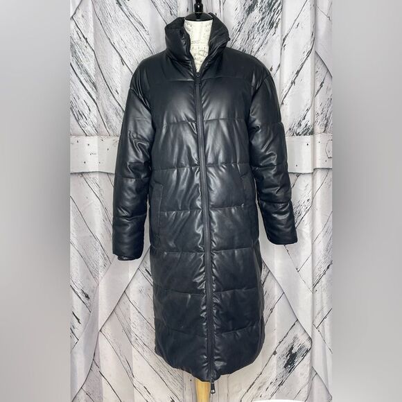 ZARA FAUX LEATHER PUFFER COAT S - Picture 2 of 10